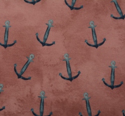 Teplákovina potisk modré kotvy na starorůžové tmavší, BIO