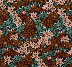 Teplákovina počesaná potisk barevné kytičky na černé, BIO