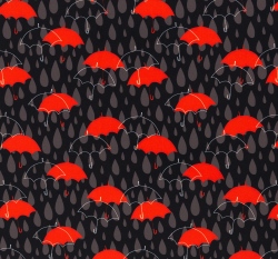 Softshell potisk červené deštníky mezi kapkami na černé s fleecem