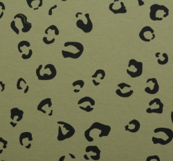 Teplákovina potisk leopardí vzor na olivové