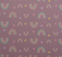 Úplet potisk barevné duhy a srdíčka na tmavě růžové
