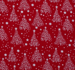 Bavlněné plátno potisk vánoční strom na červené