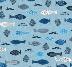 Úplet potisk rybičky na modré 