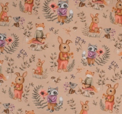 Úplet lesní zvířátka na zaprášené růžové 