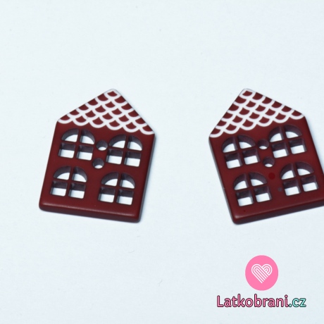 Knoflík ve tvaru domečku vínový