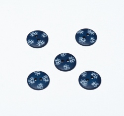 Knoflík kulatý potisk karafiáty na modré tmavší 18 mm