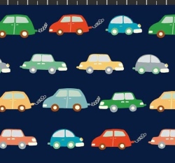 Úplet potisk barevná auta na tmavě modré 