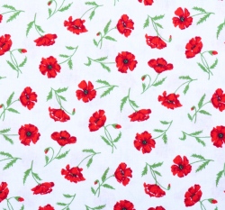 Bavlněné plátno vlčí máky na bílé