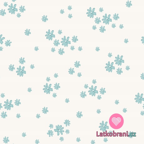 Dvojitá gázovina / mušelín modré kytičky na ecru 