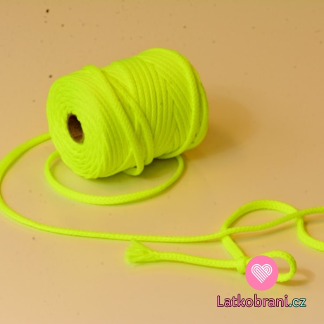 Šňůra kulatá oděvní PES 7 mm neonově žlutá
