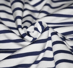 Viskózový úplet proužky námořnická modrá - bílá