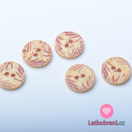 Knoflík kulatý, růžovofialový s lístečky - malý