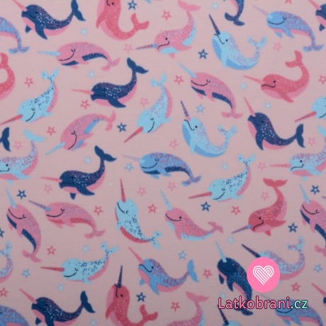 Teplákovina potisk velrybí slečna na světle růžové