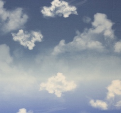 Teplákovina s příměsí modalu potisk mraky na modré