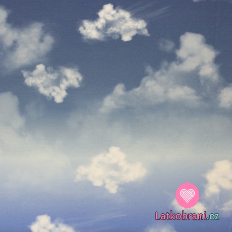 Teplákovina s příměsí modalu potisk mraky na modré