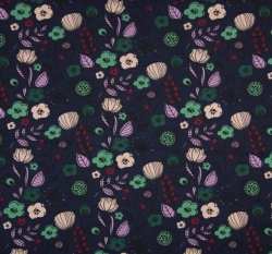 Úplet potisk malované kytičky na modré