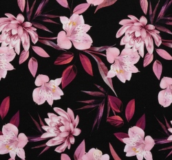 Teplákovina potisk purpurové magnolie na černé