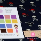 Teplákovina počesaná potisk pirátské lebky na námořnické modré 