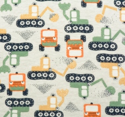 Bavlněný oboulícní úplet bagry na šedé 