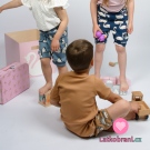 Žebrovaný úplet potisk motýlci na modré, BIO