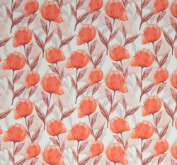 Žebrovaný úplet potisk vlčí mák na ecru