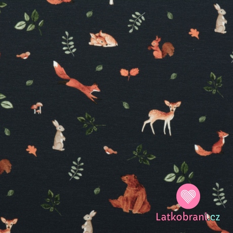 Úplet lesní zvířátka na námořnické modré 