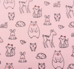 Teplákovina potisk lesní zvířátka na baby růžové