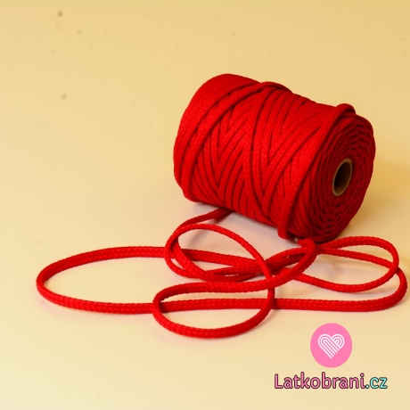 Šňůra kulatá oděvní PES 7 mm červená tomato