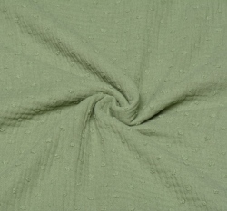 Dvojitá gázovina / mušelín jednobarevný s vyšívanými nopky zelený
