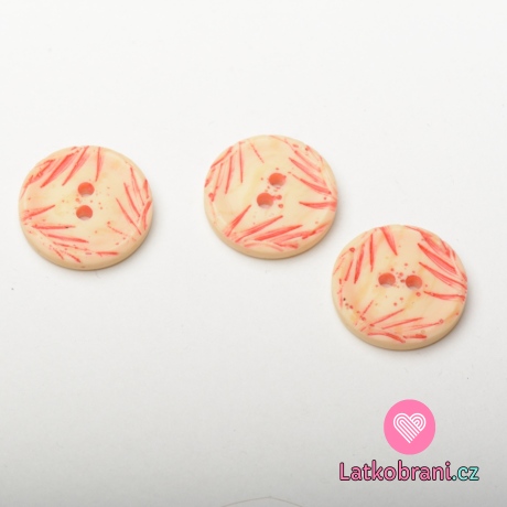 Knoflík kulatý, červený s lístečky - střední