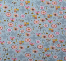 Teplákovina počesaná barevná kvítka na šedé, BIO