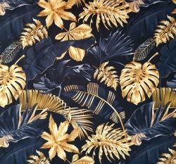 Teplákovina potisk zlaté listy na černé