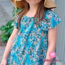 Viskóza potisk modré kvítí na starorůžové 