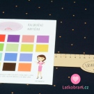 Teplákovina potisk skořicový puntík na tmavě modré 