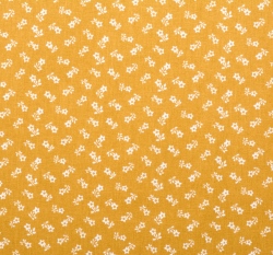 Bavlněné plátno bílé kytičky na hořčicové 