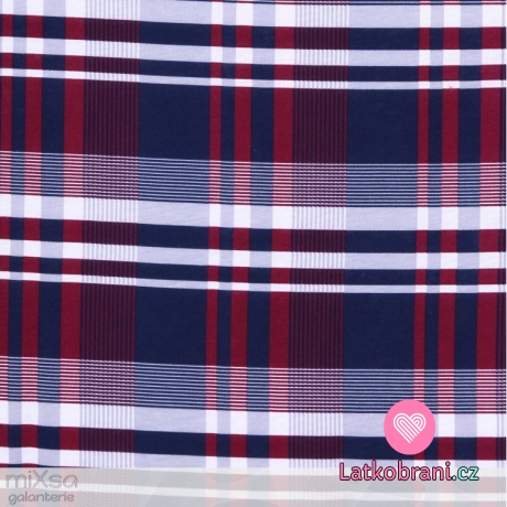 Jednolícní úplet Kostky vínovo-modré