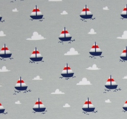 Úplet potisk loď na šedo - mintové 