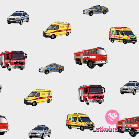 Teplákovina potisk vozidla IZS na zaprášené šedé