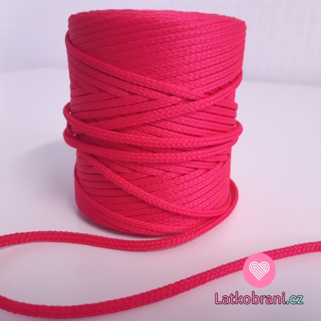 Šňůra oděvní kulatá  PES 4 mm malinová do neonové