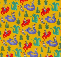 Úplet potisk odvážní rytíři a barevní draci na okrové