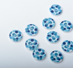 Knoflik potisk modré puntíky na bílé - malý