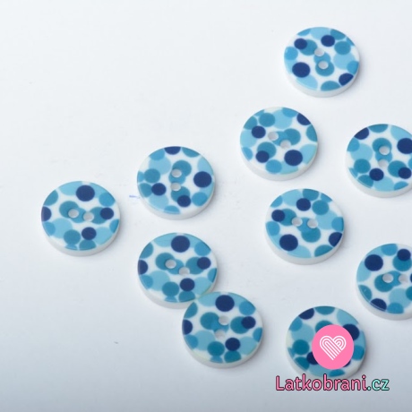Knoflik potisk modré puntíky na bílé - malý