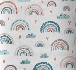 Bavlněné plátno veselá duha mezi mráčky a srdíčky