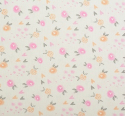 Bavlněné plátno potisk růžičky a srdíčka na smetanové