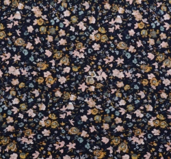 Úplet potisk drobná kvítka na tmavě modré, BIO
