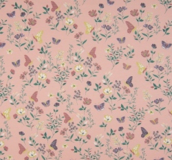 Úplet potisk rozkvetlá louka s motýlky na růžové