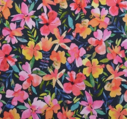 Teplákovina potisk malované květy na námořnicky modré