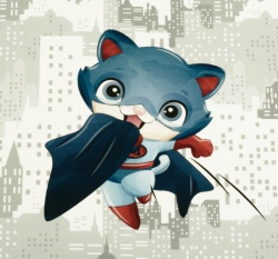 Panel létající kocour v šedivém městě