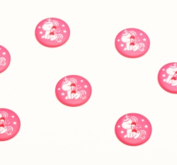 Knoflík kulatý, dětský s bílým jednorožcem na růžové