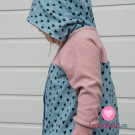 Teplákovina potisk srdíčka na cihlovém podkladu jeans efekt